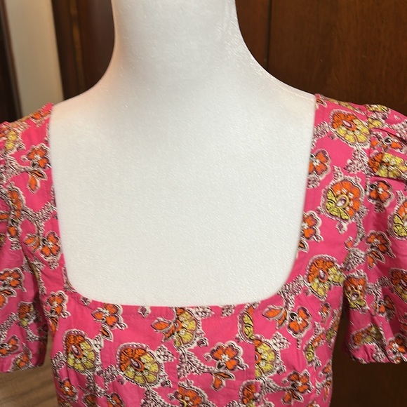 J.CREW COLLECTION PUFF SLEEVE SQUARE NECK TOP IN RATTI PINK BLOOMS PRINT SZ 4 - Picture 5 of 16